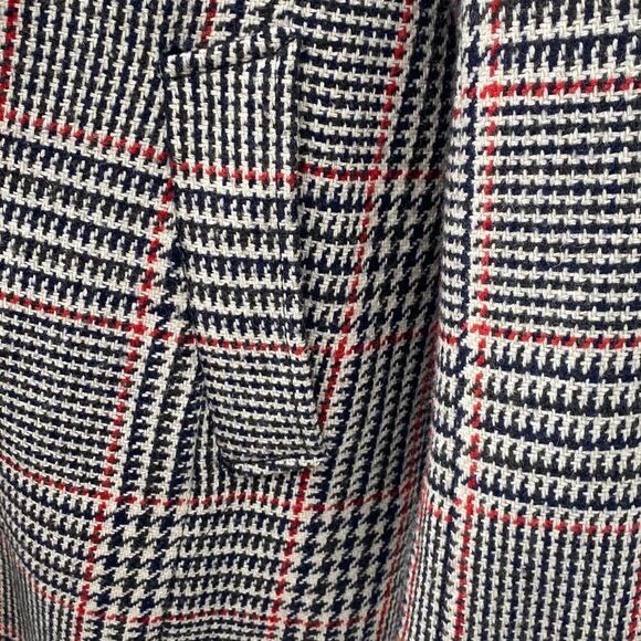 Tommy Hilfiger Classics 12 Wool Blend Houndtooth Plaid Coat Navy Red Cream Pocke - Picture 9 of 16